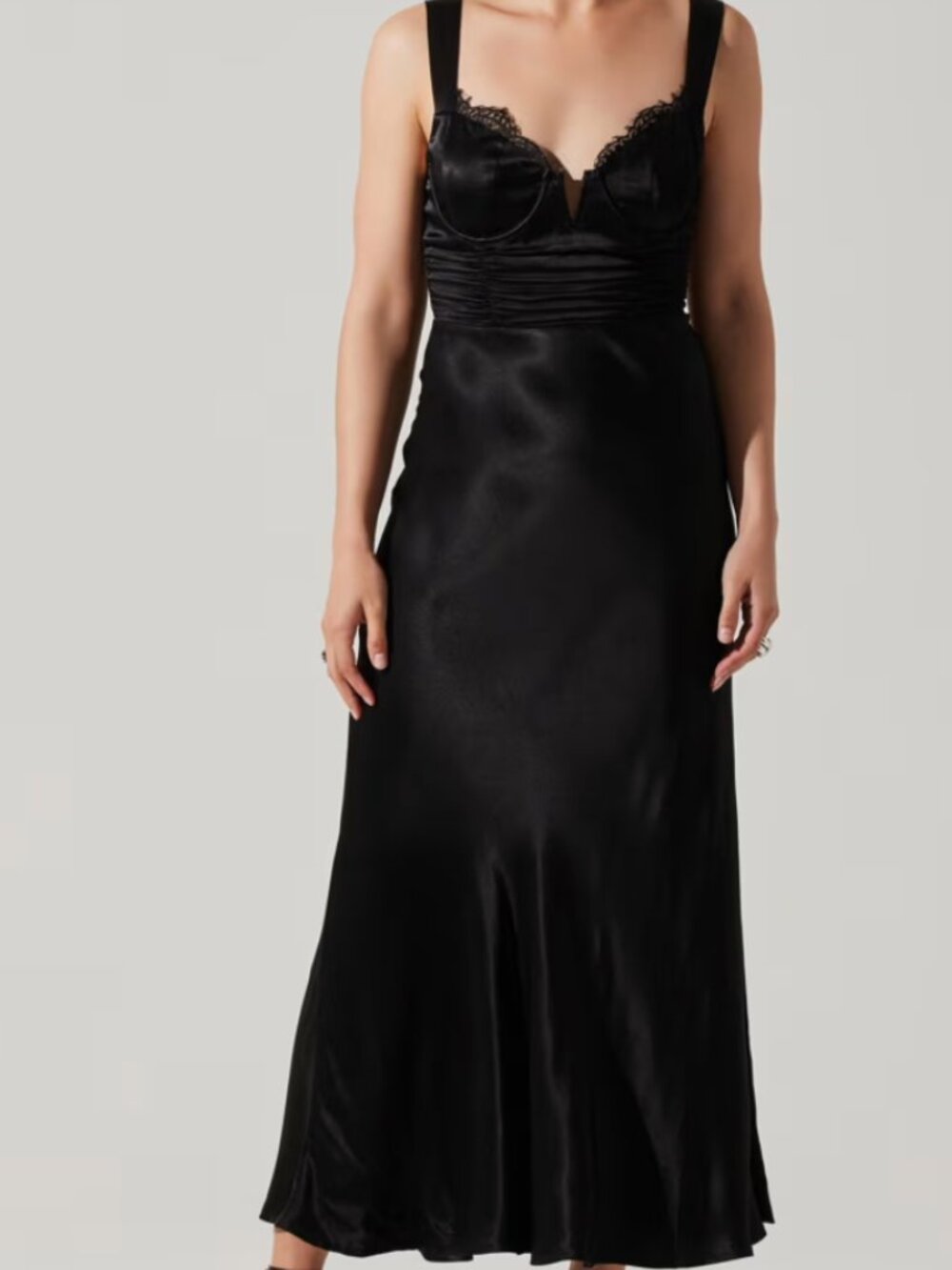 ASTR The Label Aeris Satin Lace Trim Maxi Dress